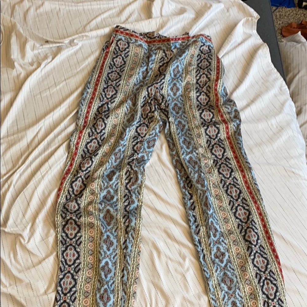 Paisley satin pants, straight cut